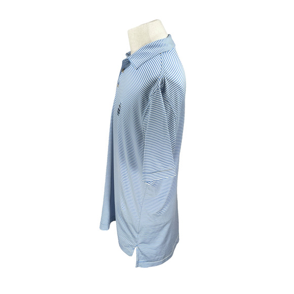 Peter Millar Summer Comfort Polo Shirt Men's Medium Blue White Striped Bus Logo - Picture 3 of 9